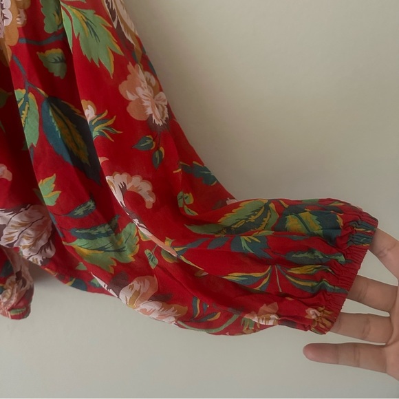 Maeve by Anthropologie Red Floral Lake House Balloon Sleeve Blouse Size Small - Picture 5 of 10